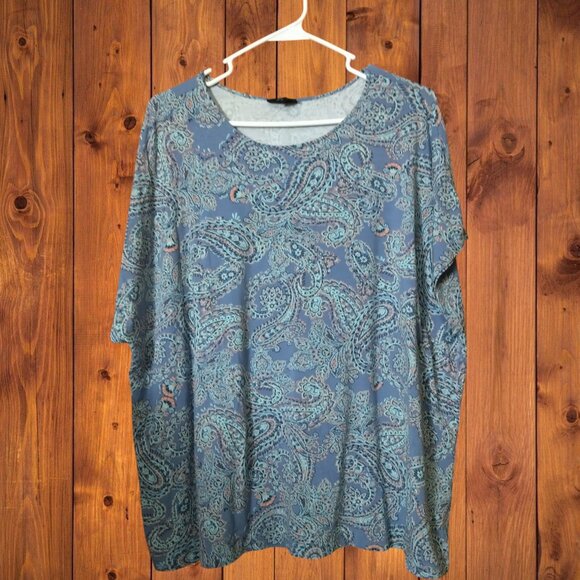 J. JILL Wearever Women's 2X Short Sleeve Blue Paisley Print Blouse Boho Classic - Picture 1 of 6
